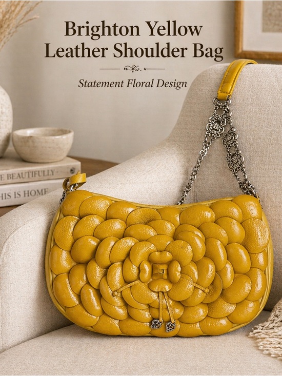 Brighton Handbags - Brighton Mustard Yellow Quilted Floral Leather Shoulder Bag